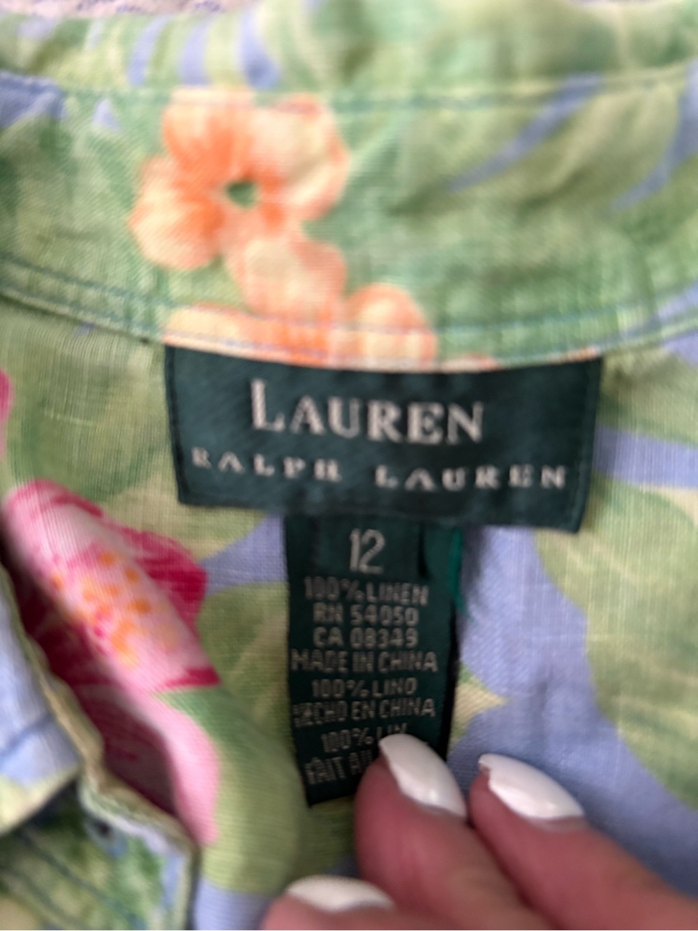 Lauren Ralph Lauren Pastel Green Floral Linen Shirt